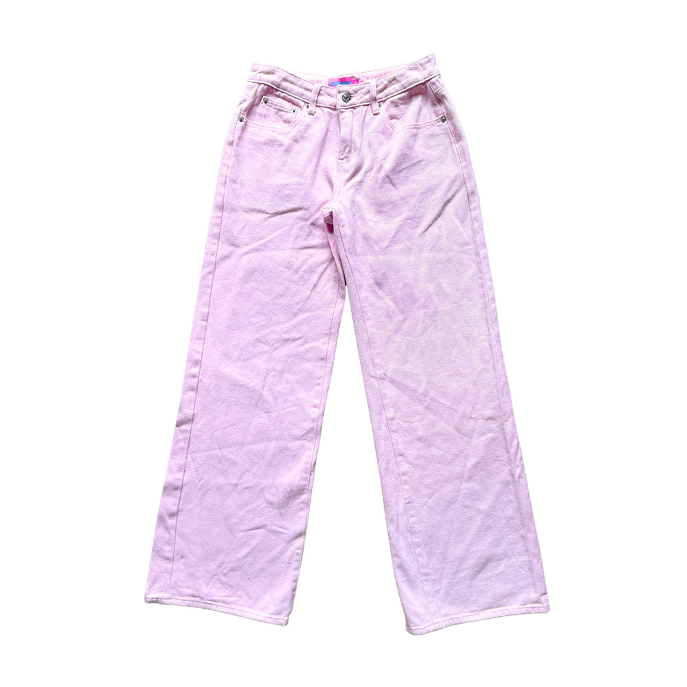 Edikted Bubblegum Pink Denim Jeans XS Wide Leg High Rise Y2K Coquette Soft Girl